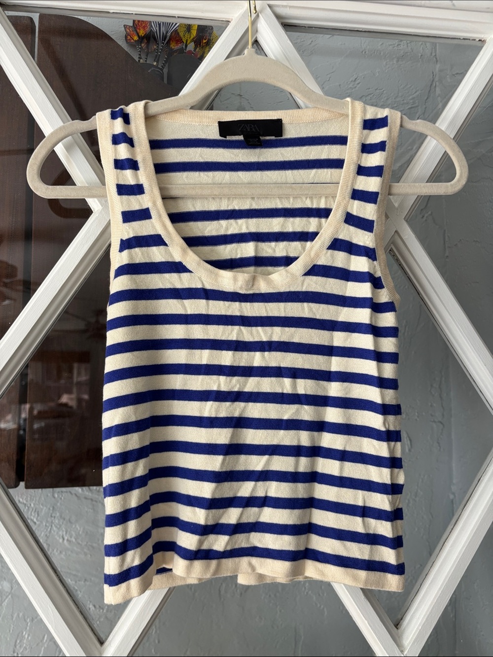 Zara Blue and Cream Striped sweater Feel light Tank